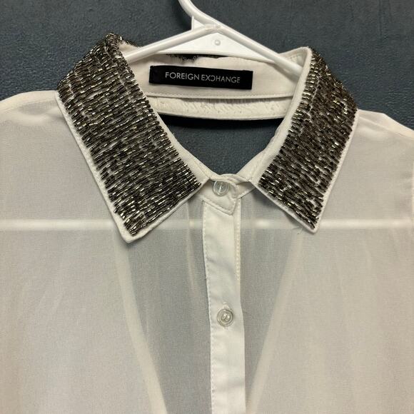 Beaded Sheer Foreign Exchange Blouse Fairy Ethereal Sleeveless Flowy Women Small - Picture 4 of 7